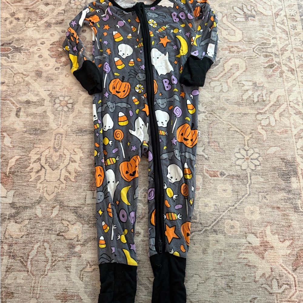 Little Sleepies Gray and Orange Footies with Halloween Hey Boo